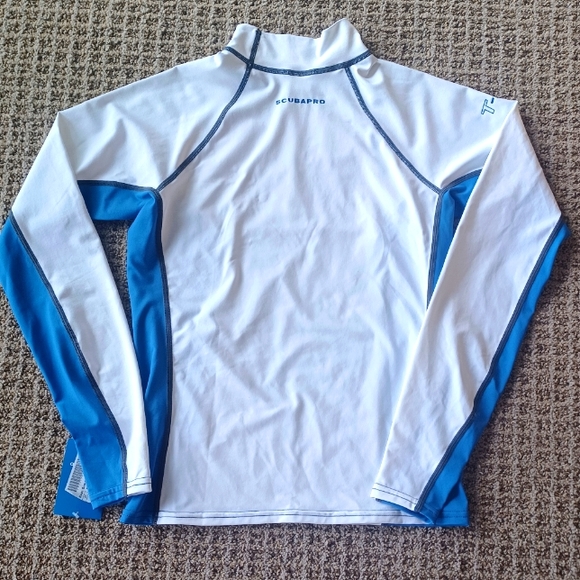 SCUBAPRO TALL NECK RASHGUARD NWT LONG SLEEVE UPF 50 MEDIUM BLUE & WHITE - Picture 8 of 16